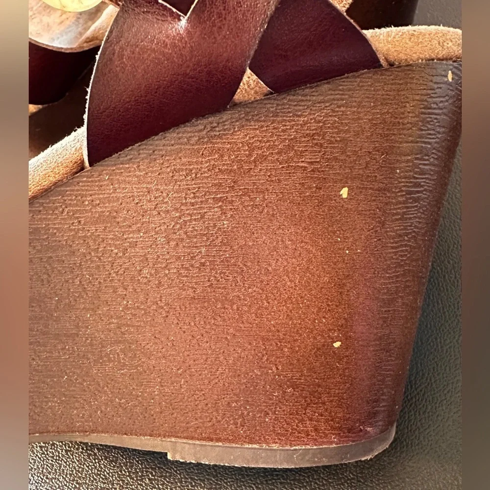 POP Women’s Memory Foam Open Toe Open Back Wedge Heel Sandal Brown Size 9